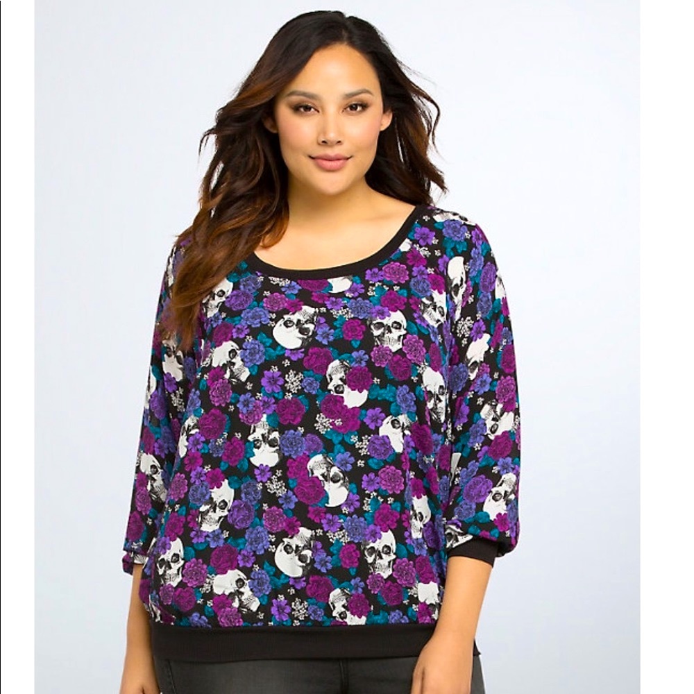 Torrid Skull Florals Chiffon Sweater Shirt Halloween Sz 0X plus size